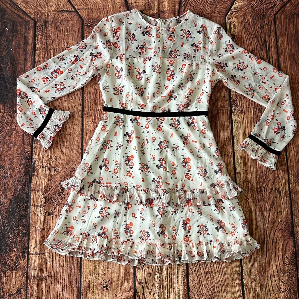 LuLus White Floral Print Long Sleeve Mini Dress Women’s Size Small‎ - Picture 5 of 15